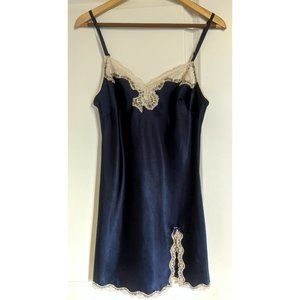 VS Navy Slitted Satin & Lace Slip